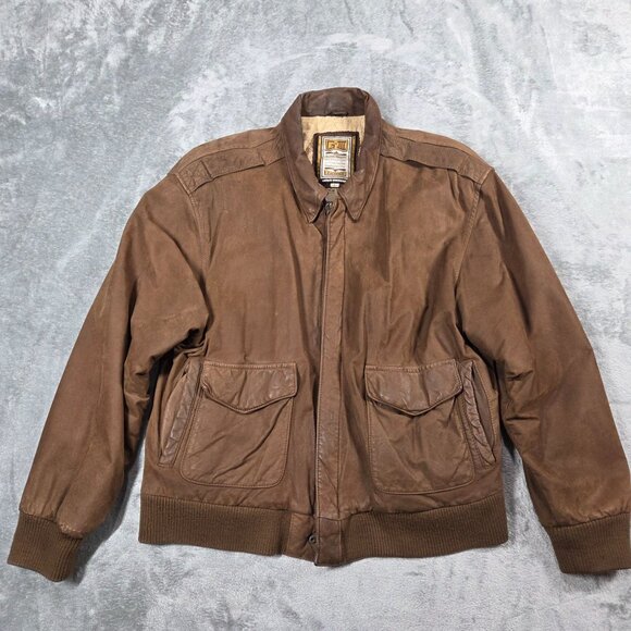 Vtg G-III Global Identity Jacket Mens L Brown Leather Bomber Aviator Map Lined - Picture 2 of 16